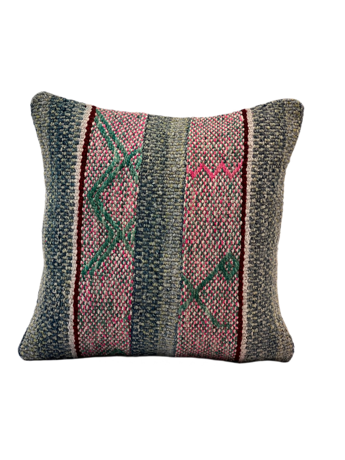 Handmade Andean pink with terra green colors square Peruvian cushion cover with colorful Andean patterns Perfect for Home Decoration Indoors and Outdoors.
General full picture.