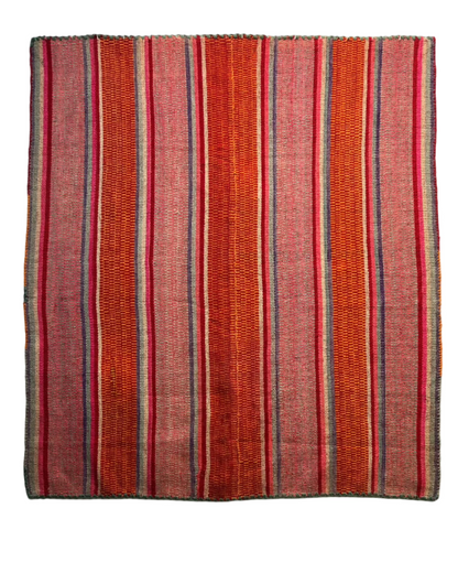 Handmade Andean Orange square Peruvian Frazada with colorful strippes. Perfect for Home Decoration Indoors and Outdoors.
